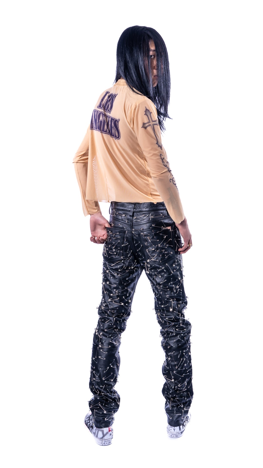 FREAK CITY LA MENS TATTOO Mesh Longsleeve + Safety Pin Leather Pants