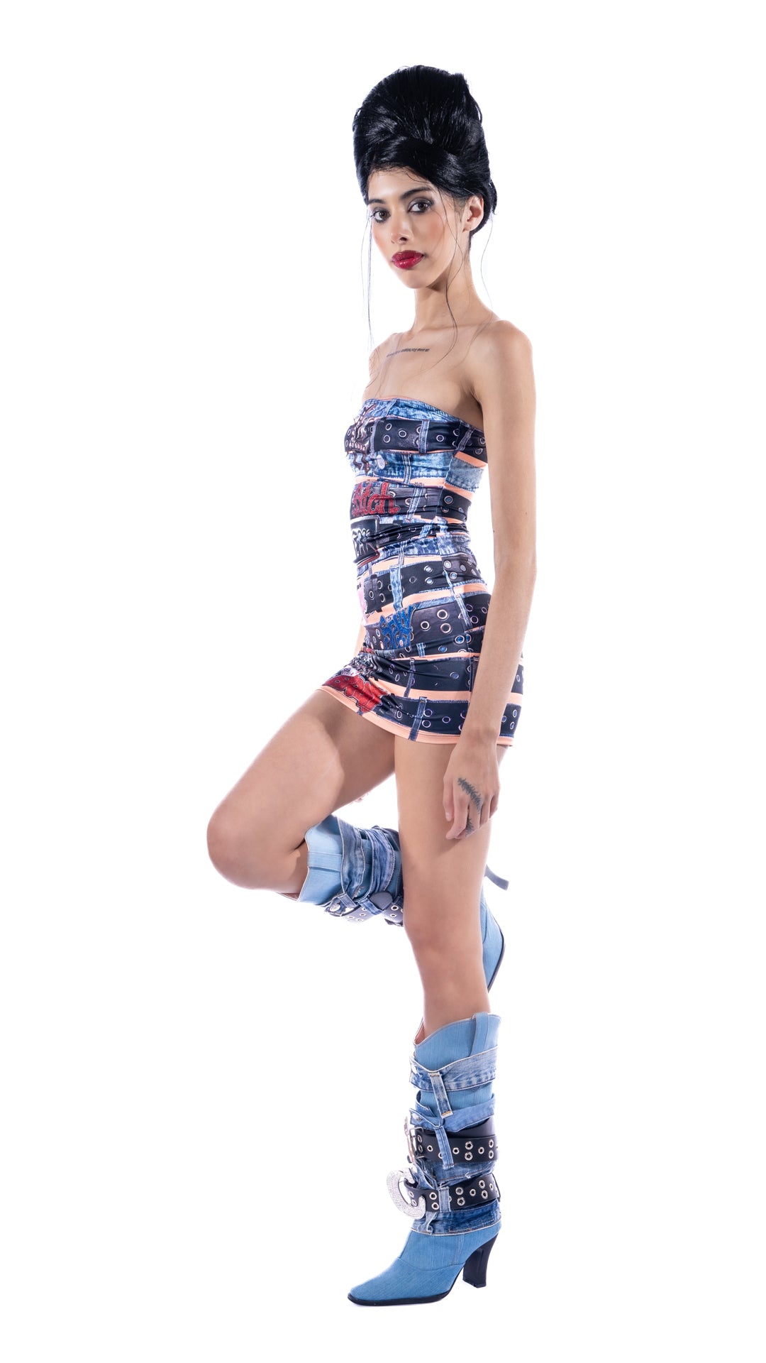 LA BITCH BELT Buckle Printed Dress