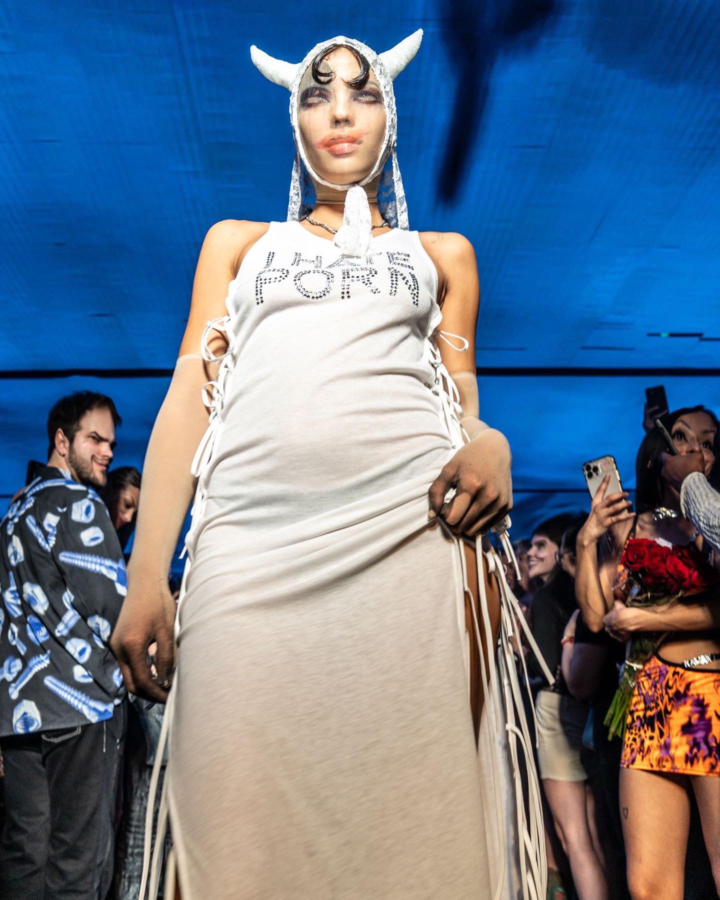 I HATE PORN Sexy Sheer Ribbed Lace Up Dress & HORNY Lace Bonnet Durag
