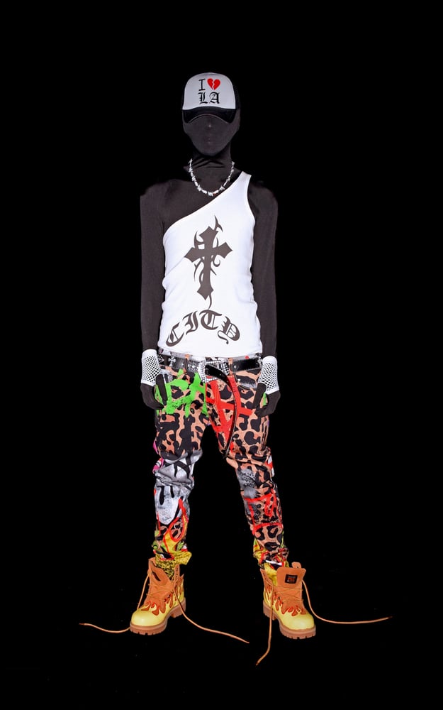 CITY OF ANGELS 1 Strap Tank Top + Graffiti Cheetah Jeans