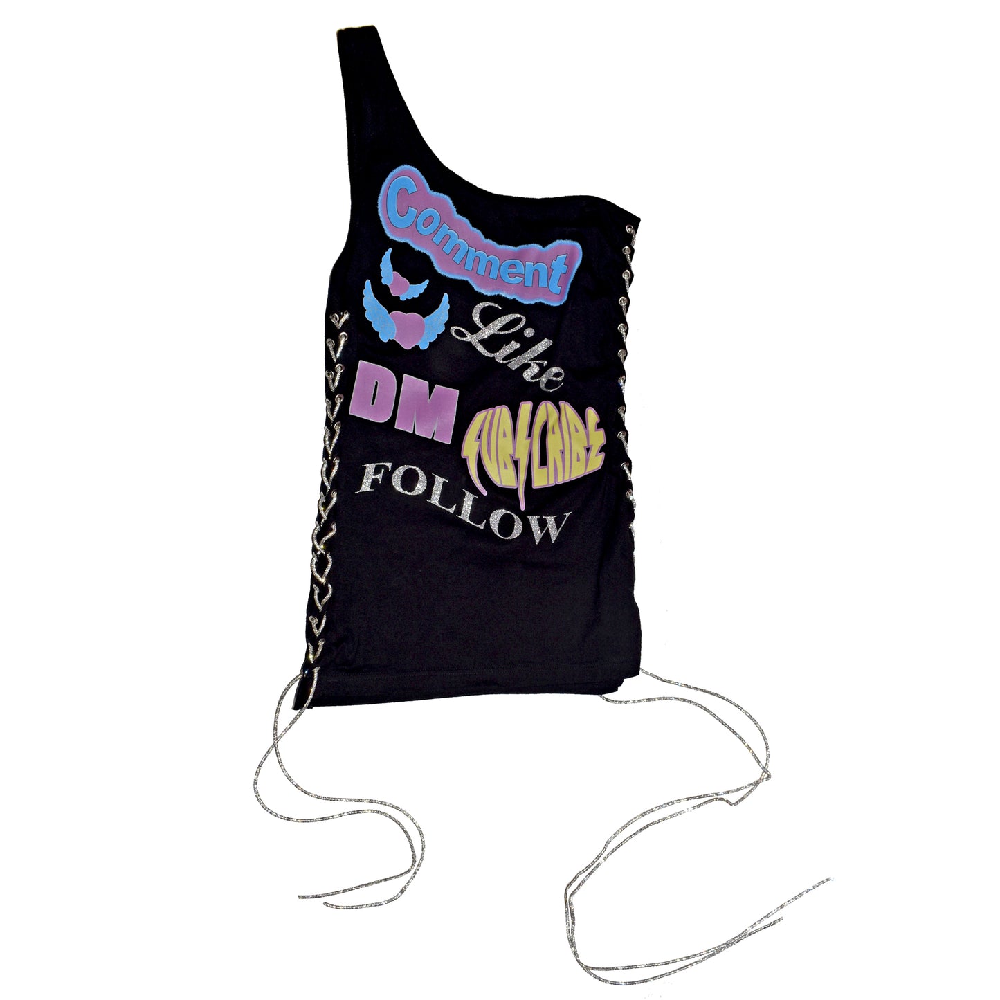 COMMENT, LIKE, SUBSCRIBE One strap Tshirt Dress