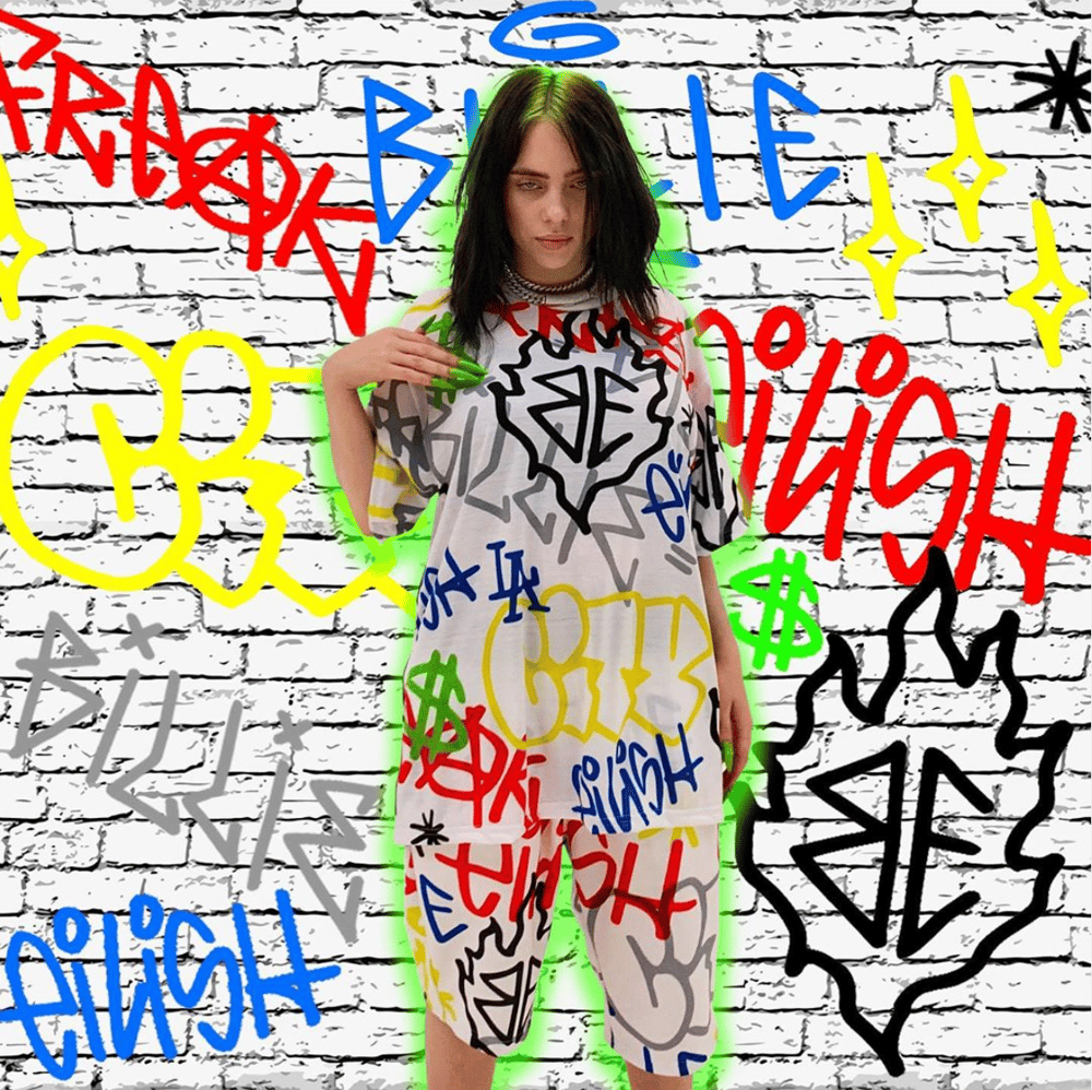 BILLIE EILISH X Freak City All Over Graffiti Shorts + Tshirt