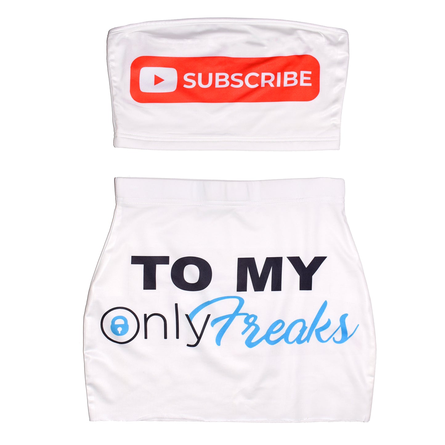 SUBSCRIBE TO MY ONLY FREAKS Tube Top + Skirt+ Like Heart Purse