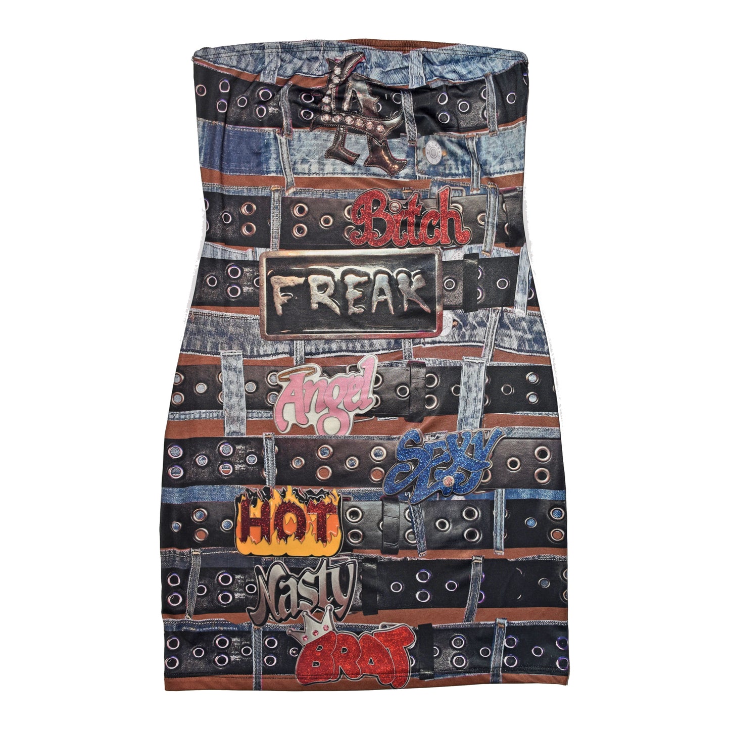LA BITCH BELT Buckle Printed Dress
