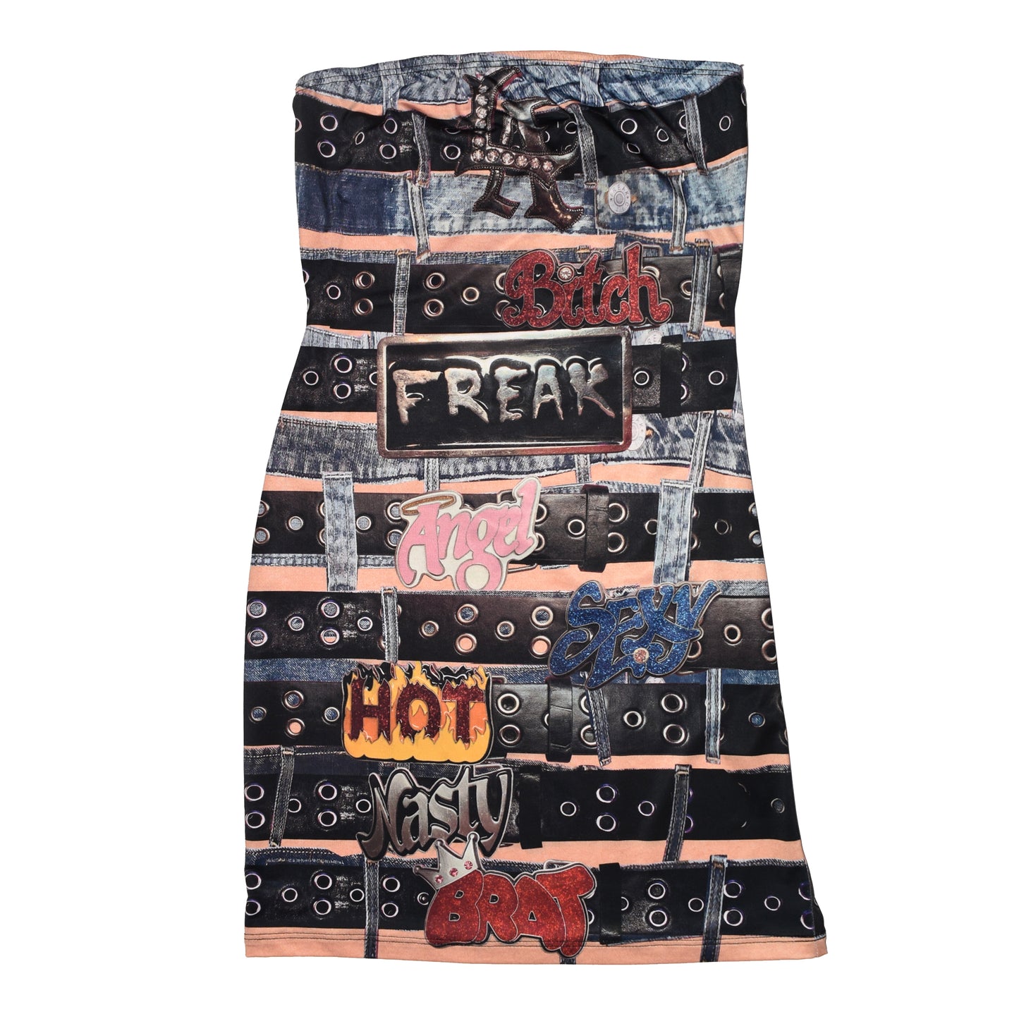 LA BITCH BELT Buckle Printed Dress
