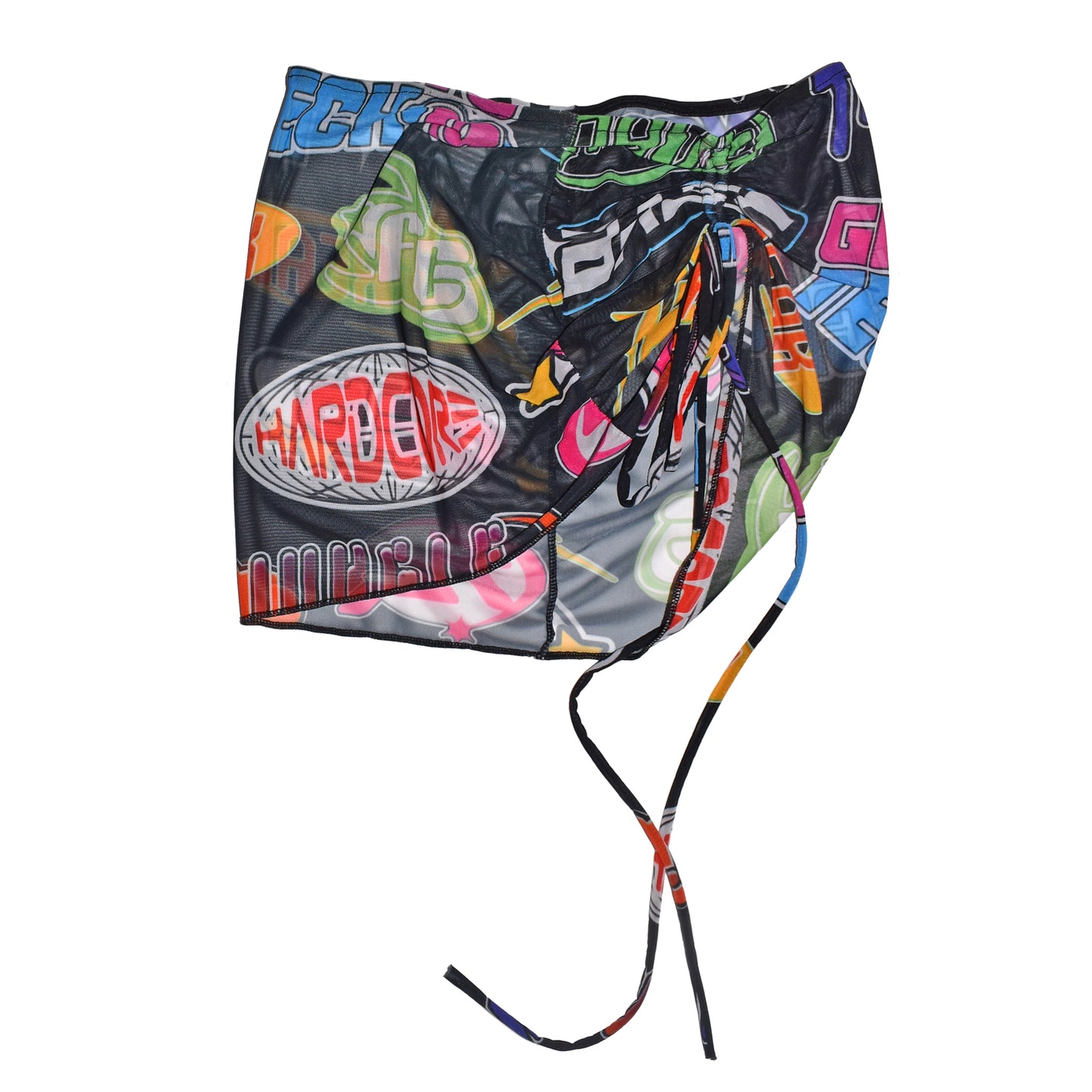 HARDCORE GHETTO TECH Ruched Mesh Micro Top, Mini Skirt & Rave Bonnet