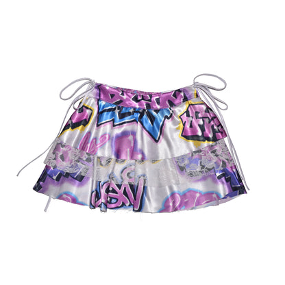 EAST SIDE GRAFFITI Bikini Top + Ruffle Skirt