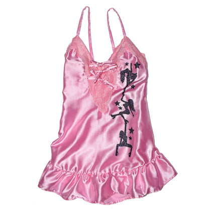 STRIPPER DREAMS Silk Slip Dress & Pretty Pink Pearl 420 Necklace